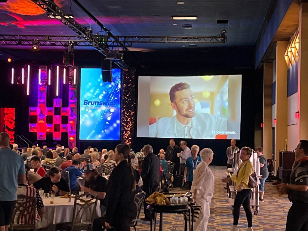 Hall Featuring a bowling music banner