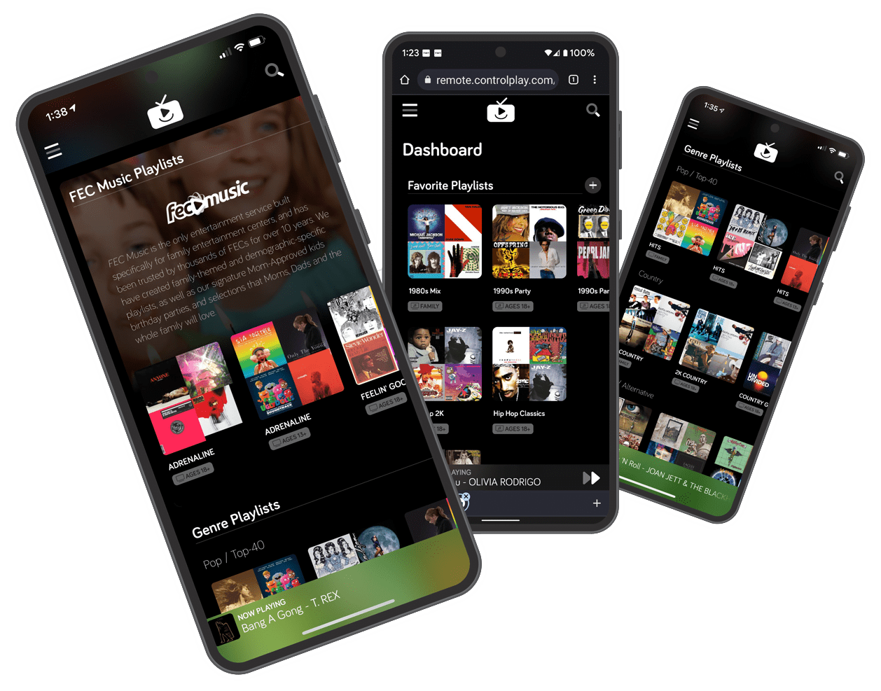 FEC, Control Play, and Playlists on 3 different phones