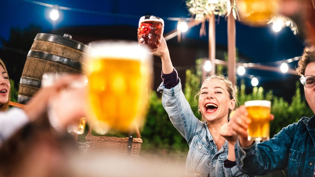 Woman Cheers on patio