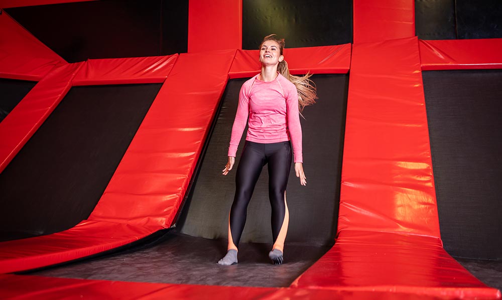 jumping on trampoline at jump park