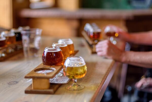 Sampling beers at a tasting room