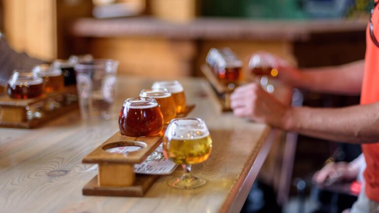 Sampling beers at a tasting room