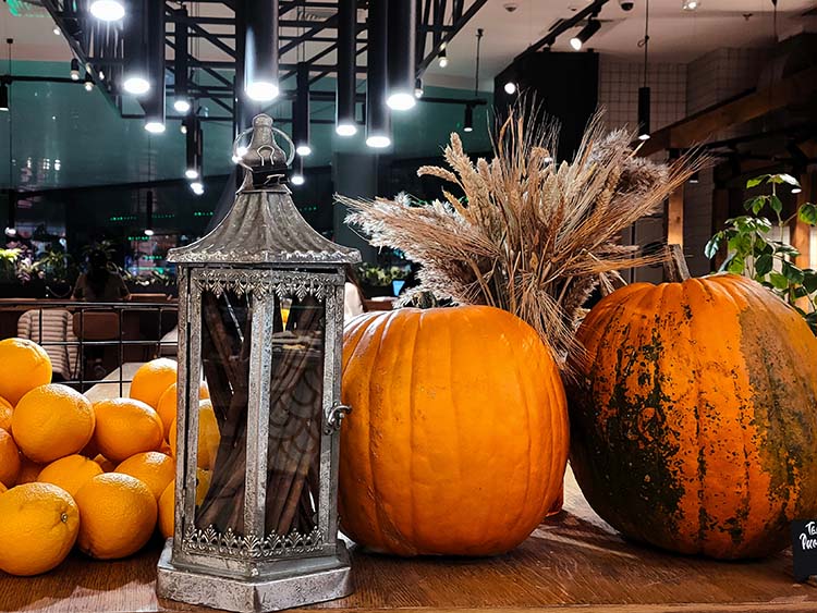 Pumpkins, oranges, and other Halloween Decorations