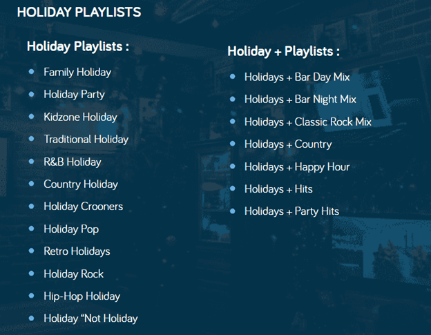 A listing of all of the holiday playlists