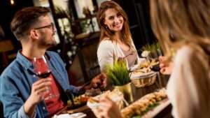 Woman and man at a restaurant