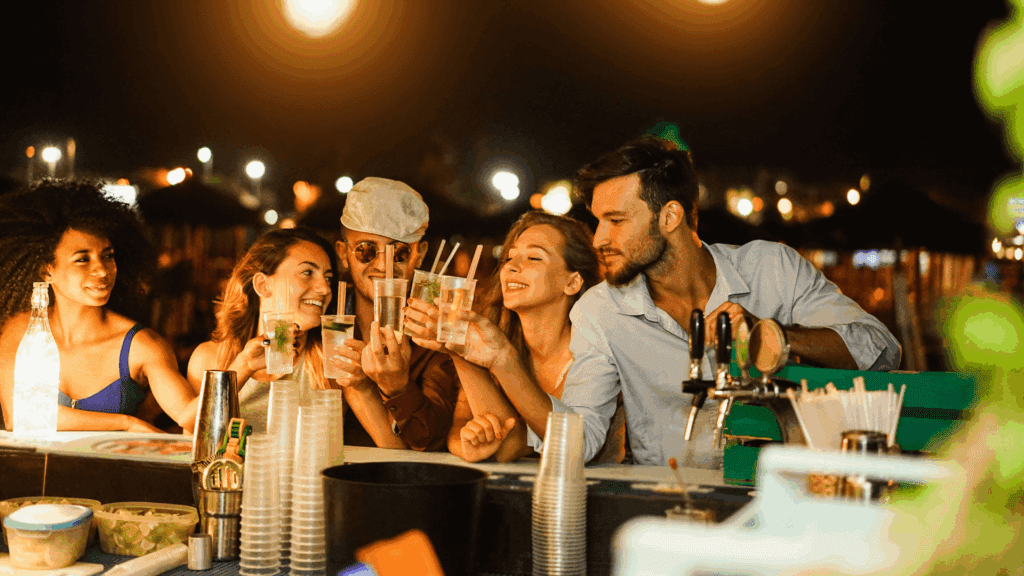 Friends at the Bar at night