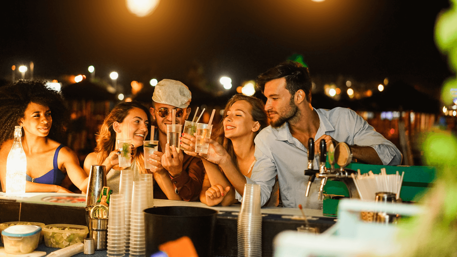Friends at the Bar at night