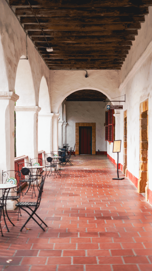 Long restaurant hallway