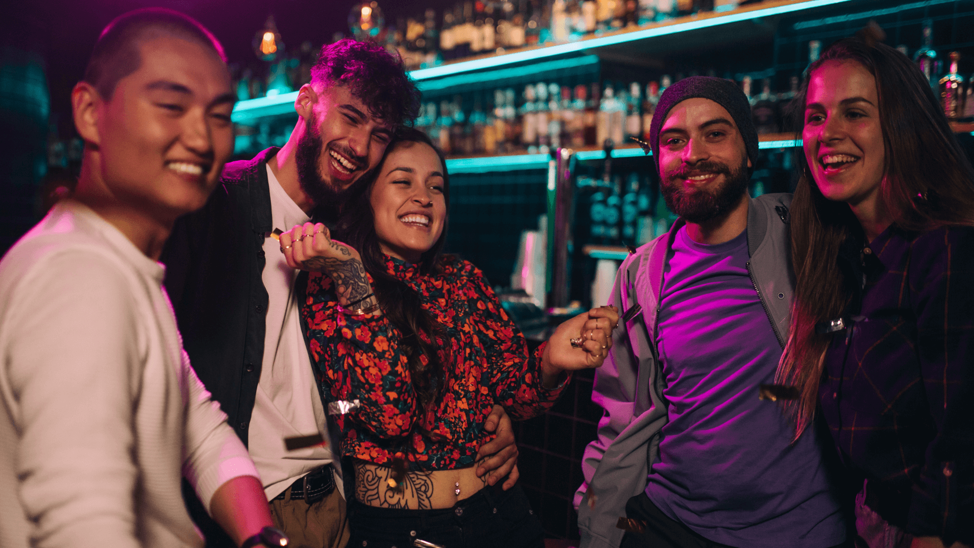 Bar atmosphere with happy friends Bar Friends hanging out