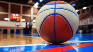 A basket ball on a court