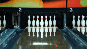 Bowling pins in a empty lane
