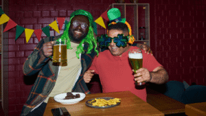 Two men drinking on St Patricks day