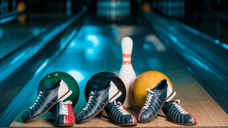Bowling with three shoes and balls on a lane