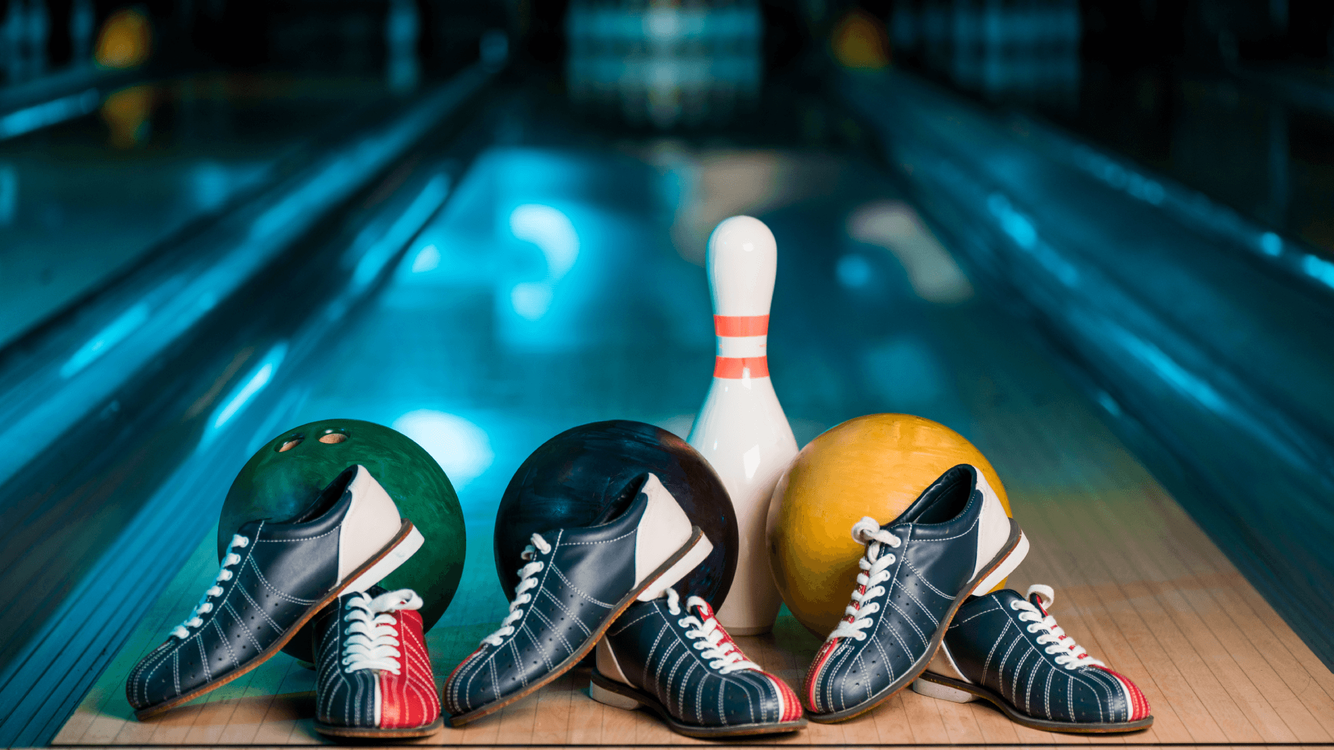 Bowling with three shoes and balls on a lane