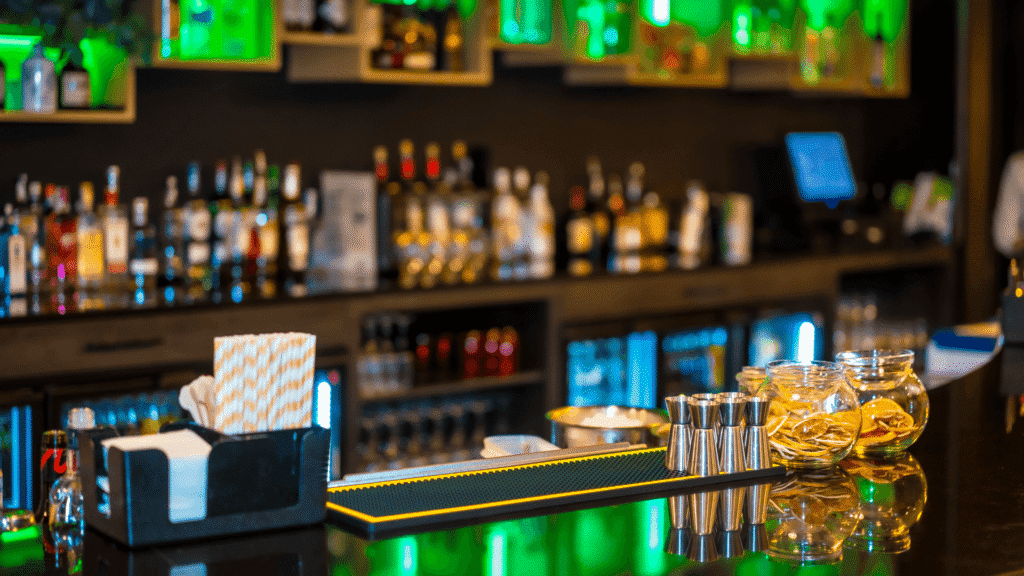 A bar with drinks. Branded.