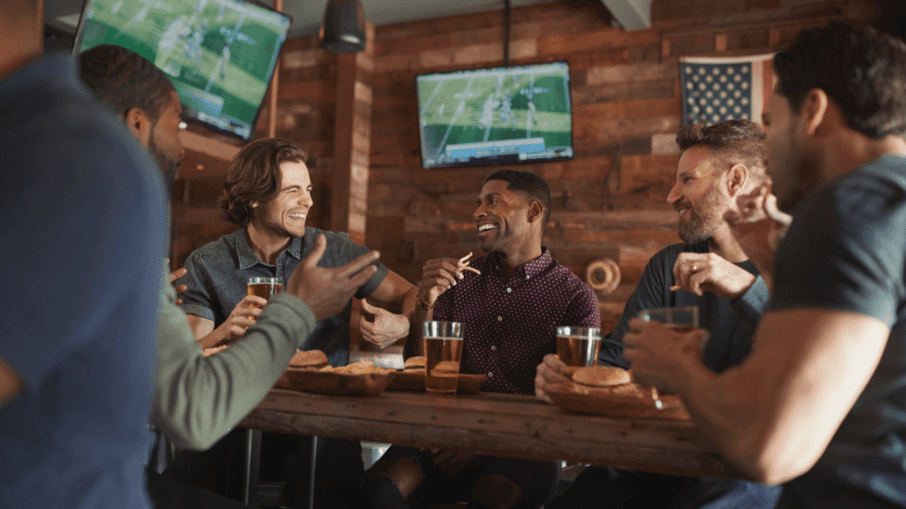 Some friends at an american bar